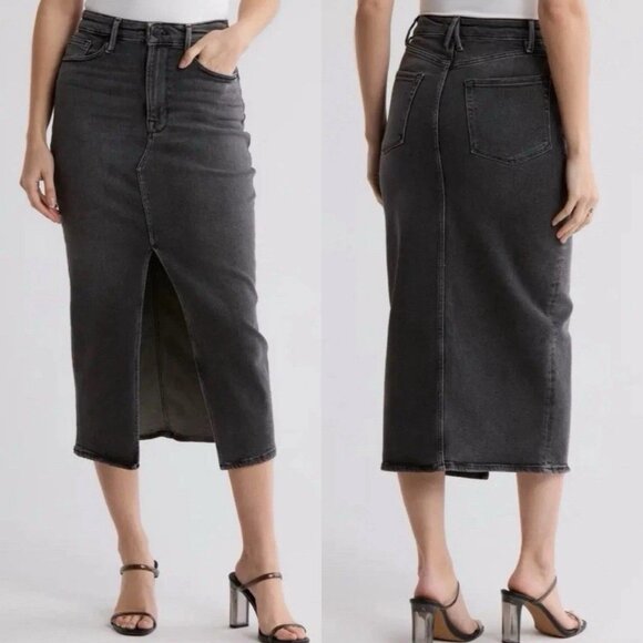 Good American Dresses & Skirts - GOOD AMERICAN Women’s MIDI Skirt Sz 2/26 Slit Front Stretch Denim Charcoal Wash